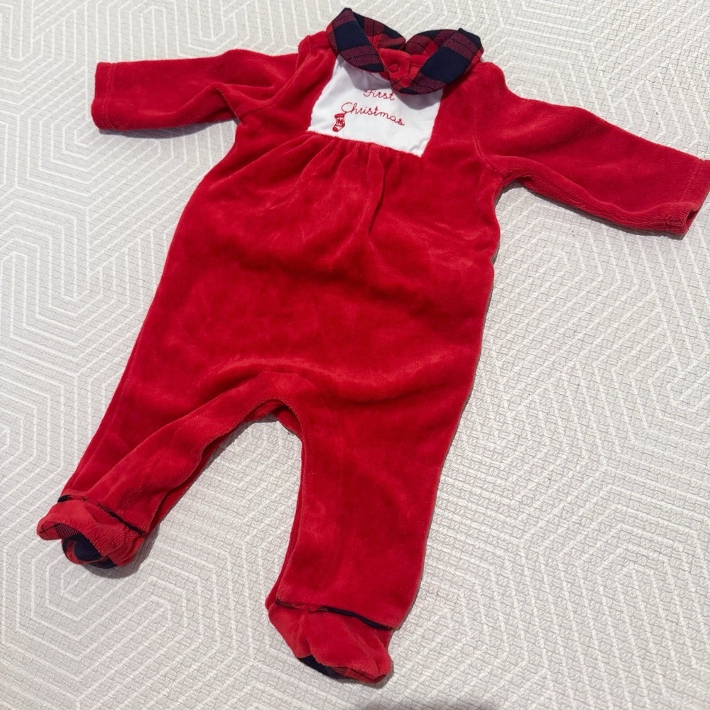 Janie and Jack Newborn Baby First Christmas Red Velour Sleeper Romper Outfit